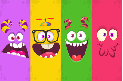 Cute Halloween monster faces expressions&nbsp;. Vector set