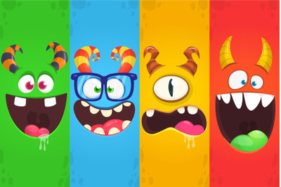 Cute Halloween monster faces expressions&nbsp;. Vector set