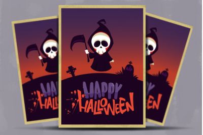 Cute Halloween poster grim reaper cute character design