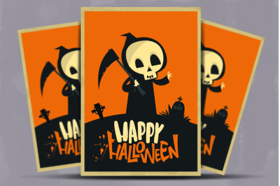 Cute Halloween poster grim reaper cute character design