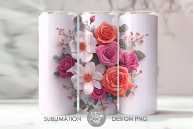 3D flower tumbler wrap, 3D roses, 3d floral wrap
