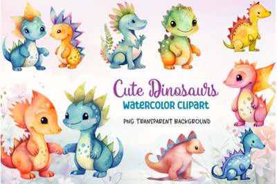 Cute Watercolor Dinosaurs, PNG Transparent Background