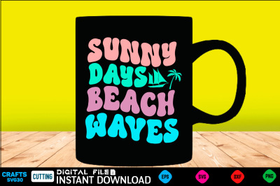 Sunny days beach waves svg retro design