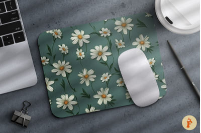 White Daisy Flowers Mouse Pad Design