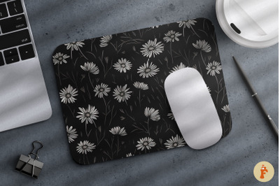 White line drawn Daisies Mouse Pad