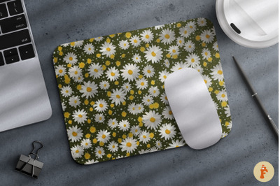 White and Yellow tiny Daisy Mouse Pad