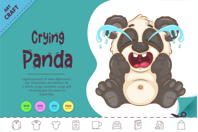 Cartoon Crying Panda. Animal Art.