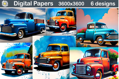 Retro Truck Digital Paper | 3D Retro Truck Illustration&nbsp;