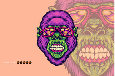 Gorilla head sporting sunglasses eye catching illustrations