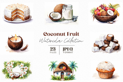Coconut Fruit Watercolor Collection