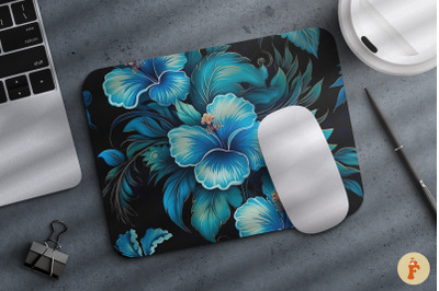 Hawaiian Vintage Blue Floral  Mouse Pad