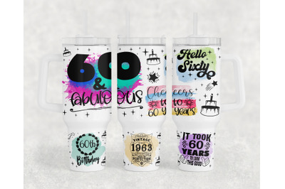 60th Birthday 40oz Tumbler Wrap, 60th Anniversary 40oz Quencher Tumble