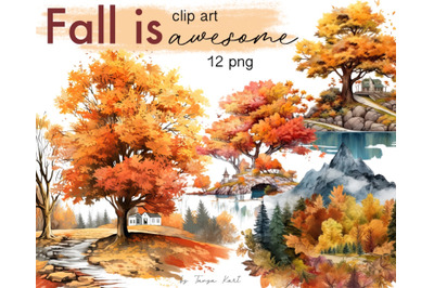 Watercolor Autumn Fall Landscape Png Clipart