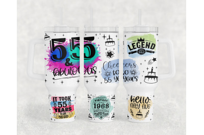 55th Birthday 40oz Tumbler Wrap, 55th Anniversary 40oz Quencher Tumble