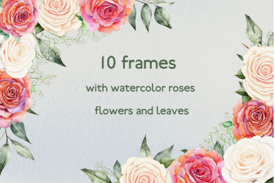 Frames Watercolor Pink and White Roses