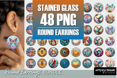 Stained Glass Round Earrings Bundle, Sublimation Designs