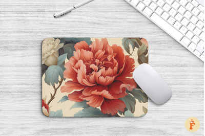 Vintage Red Peonies Flowers Mouse Pad