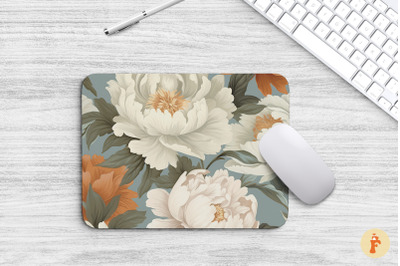 Vintage White Peonies Florals Mouse Pad