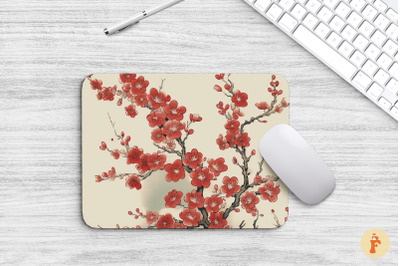 Vintage Red Cherry Blossoms Mouse Pad