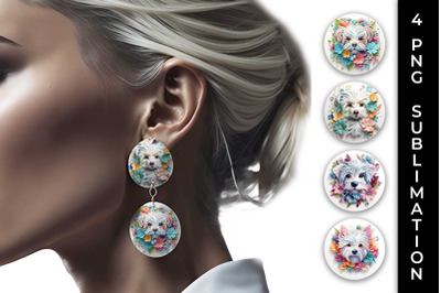 3D Floral Fantasy Maltese Earrings Sublimation PNG Bundle