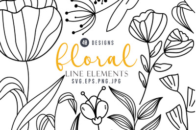 Floral Line Clipart Bundle