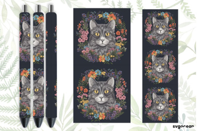 Embroidery Cat Pen Wraps | Sublimation