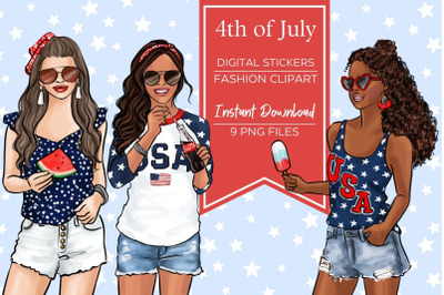4th of july girl clipart png, 3 skin tones