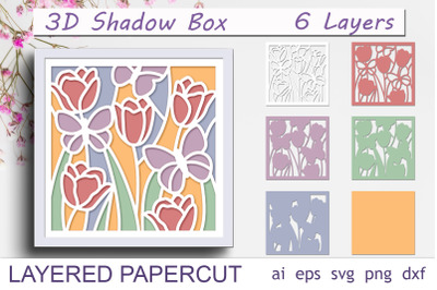 Flowers with butterfly 3d shadow box layered