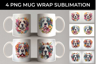 3D Floral Fantasy Saint Bernard Mug Sublimation PNG Bundle