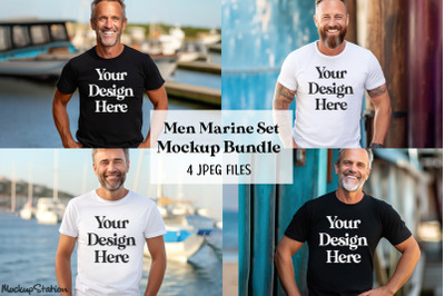 Men Black T-Shirt Mockup Nautical Bundle, Man Boat Fishing Lifestyle
