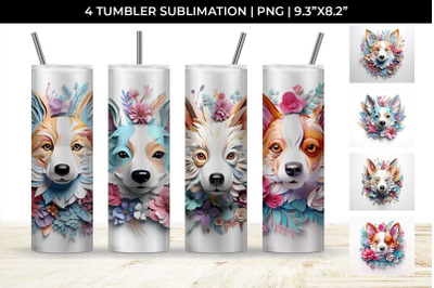 3d Floral Fantasy Corgi Tumbler Wrap Sublimation PNG Bundle