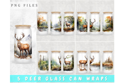 Deer Libbey Glass Can Wraps, 16oz Glass Can Sublimation Designs