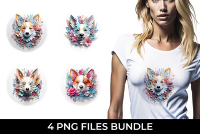 3D Floral Fantasy Corgi T-Shirt Sublimation PNG Bundle