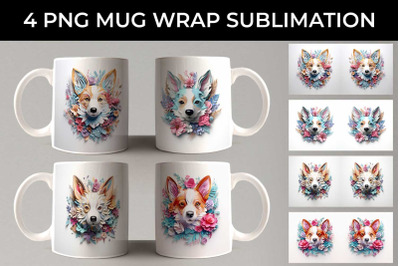 3D Floral Fantasy Corgi Mug Sublimation PNG Bundle