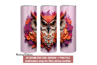 3D Owl Tumbler Wrap for 20oz Skinny Tumbler | Paper Quill Sublimation