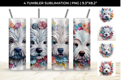 3d Floral Fantasy Westie Tumbler Wrap Sublimation PNG Bundle