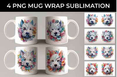 3D Floral Fantasy Westie Mug Sublimation PNG Bundle