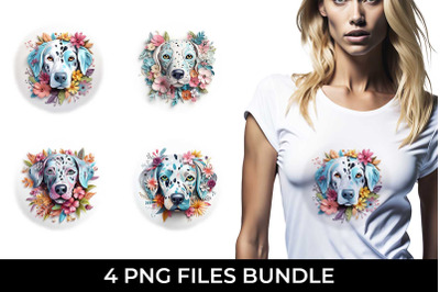 3D Floral Fantasy Dalmatian T-Shirt Sublimation PNG Bundle