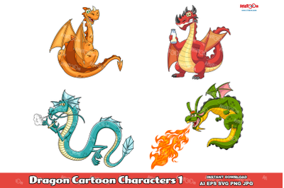 Dragon Cartoon Mascot Characters  Clip Art Vector 1