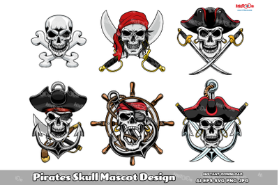 Pirates Skull Mascot Design. Clip Art Vector Illustrations