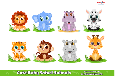 Cute Baby Safari Animals. Clip Art Vector Illustrations