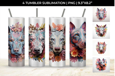 3d Floral Fantasy Doberman Tumbler Wrap Sublimation PNG Bundle