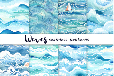 Waves Watercolor Seamless Patterns