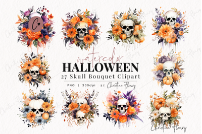 27 Watercolor Halloween Skulls Florals