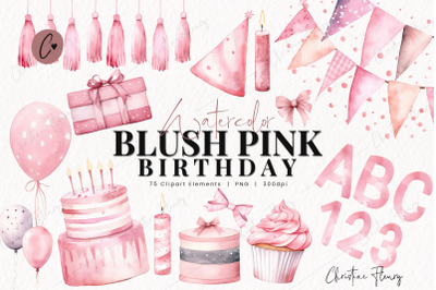 Watercolor Blush Pink Birthday Clipart