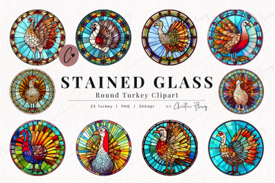 25 Round Turkey Stained Glass Clipart