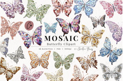 48 Mosaic Butterfly Clipart
