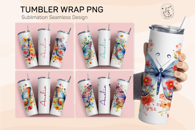 Butterfly Floral Tumbler Wrap, Add Your Own Name 20oz