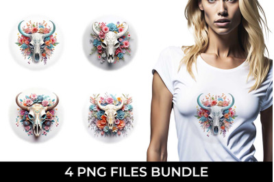 3d Floral Fantasy Bull Skull T-shirt Sublimation PNG Bundle