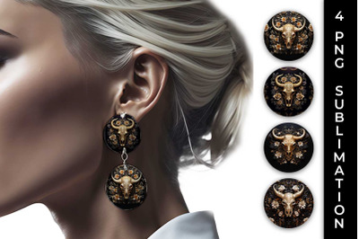 3d Gold Black Bull Skull Earrings Sublimation PNG Bundle